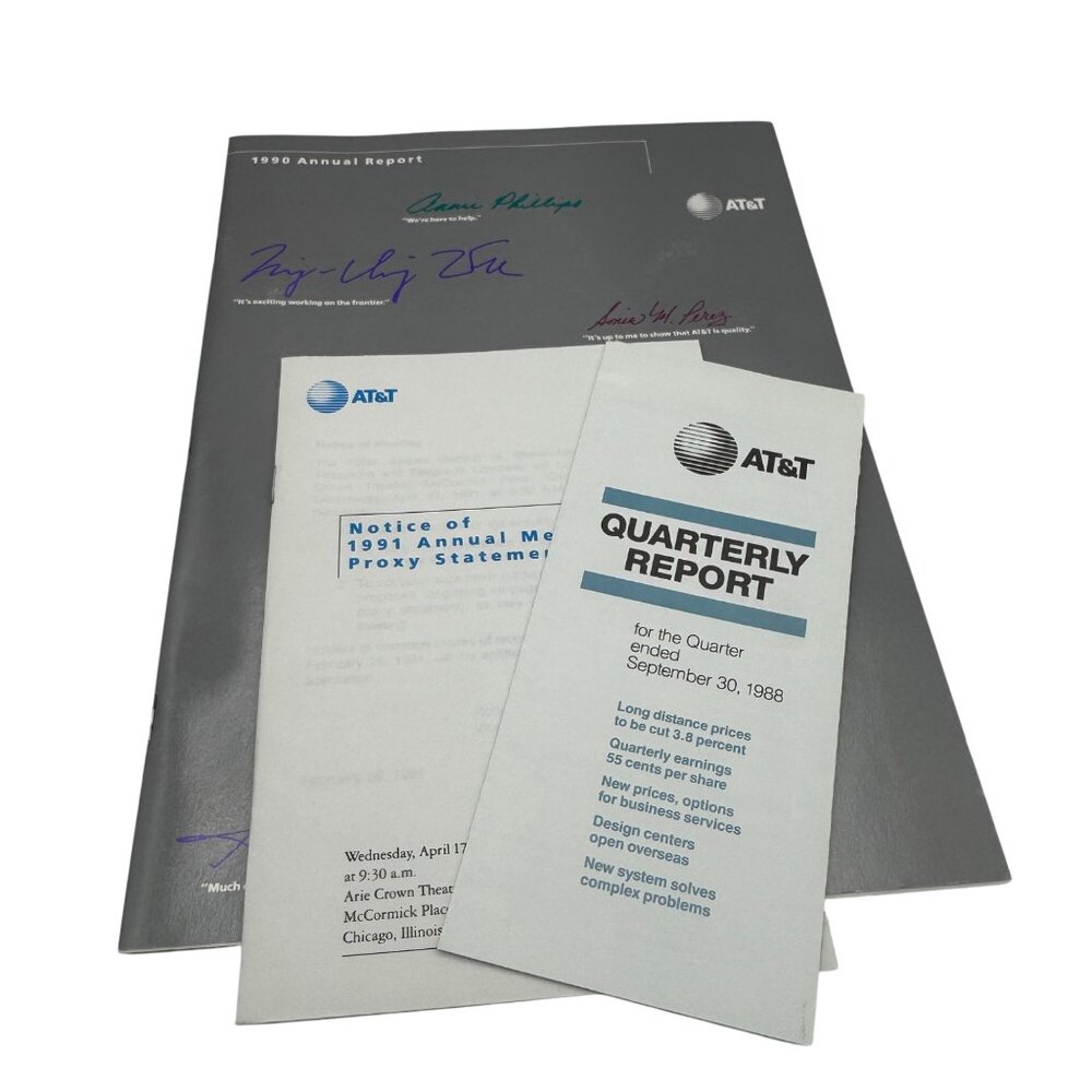 AT&T 1990 Annual Report 1991 Proxy Statement & 1988 Quarterly Report Set